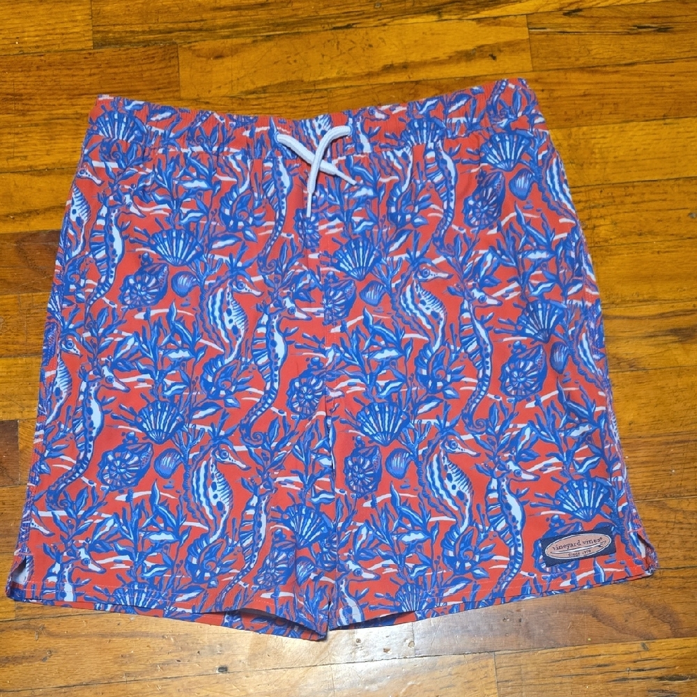 Vineyard Vines Boys Chappy Swim Trunks XL (18) Sailor Red Horses
